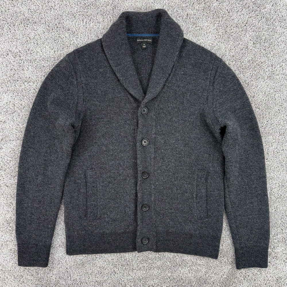 Banana Republic Merino Wool Cardigan Men's M Gray Shawl Collar Heavyweight